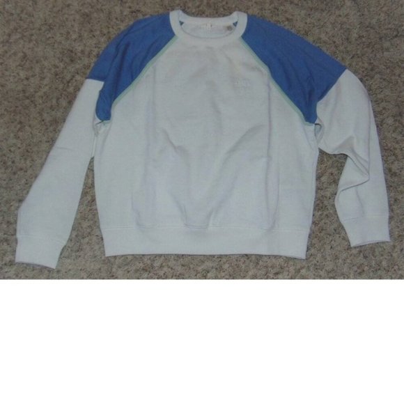 Womens Levis Sweatshirt Cream Blue Small Fleece Colorblock Crewneck Long Sleeve - Picture 2 of 5